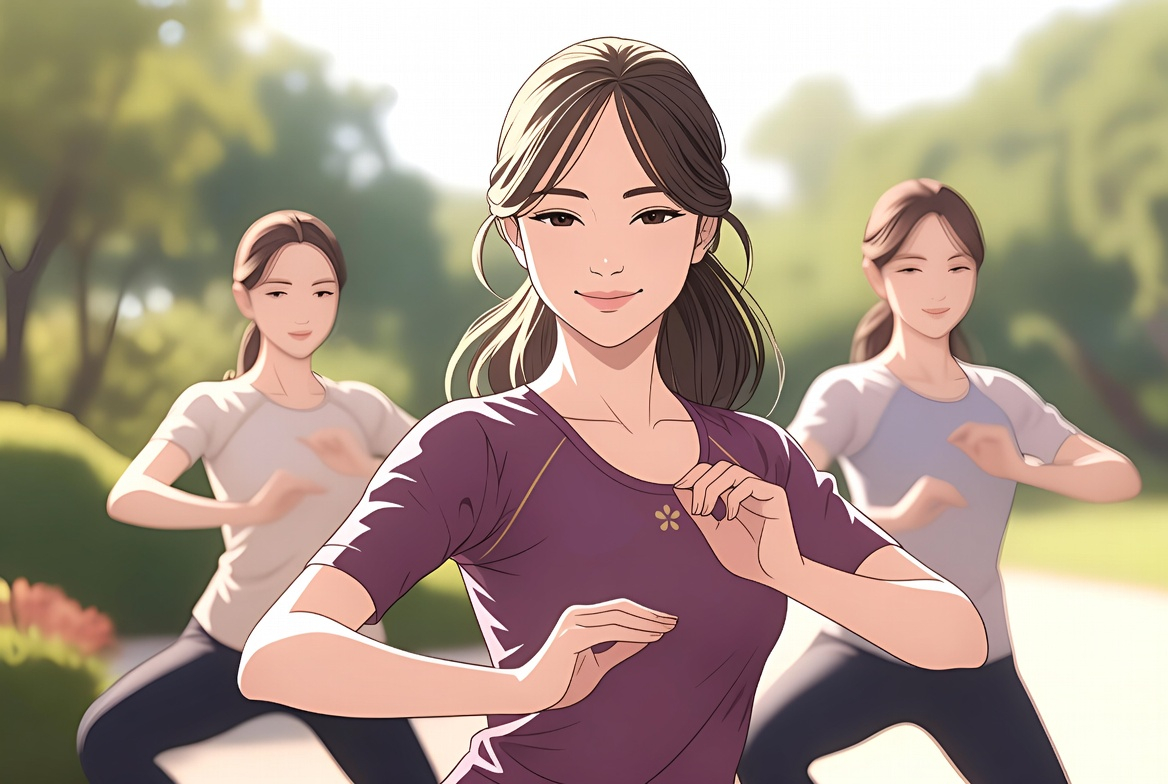Expert Gem leads a tai chi workout